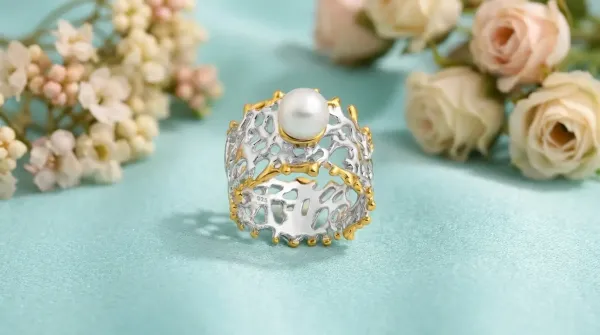 Perlen Ring 925 Silber vergoldet – Statement Schmuck mit Süßwasserperle